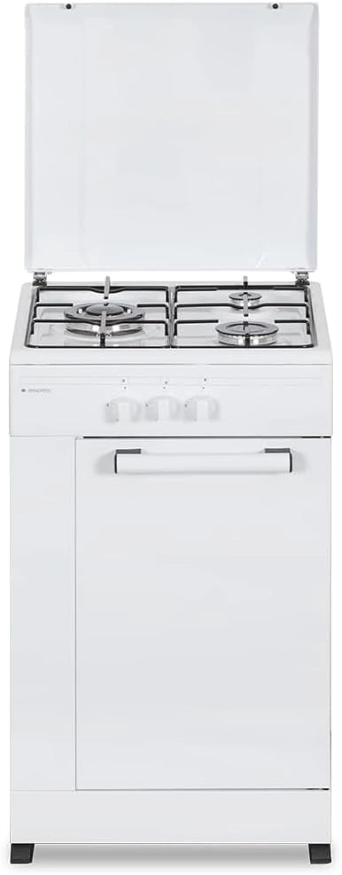 Aspes AKG3500PB. Butaan gasfornuis, 3 kookzones, wit, handmatige bediening, wok-brander met drievoudige vlam, vak voor gasfles, klapdeksel