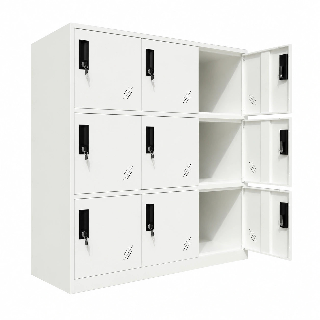 Stahl Spindschrank für Büro und Fitnessstudio, abschließbar, Weiß, 9 Türen