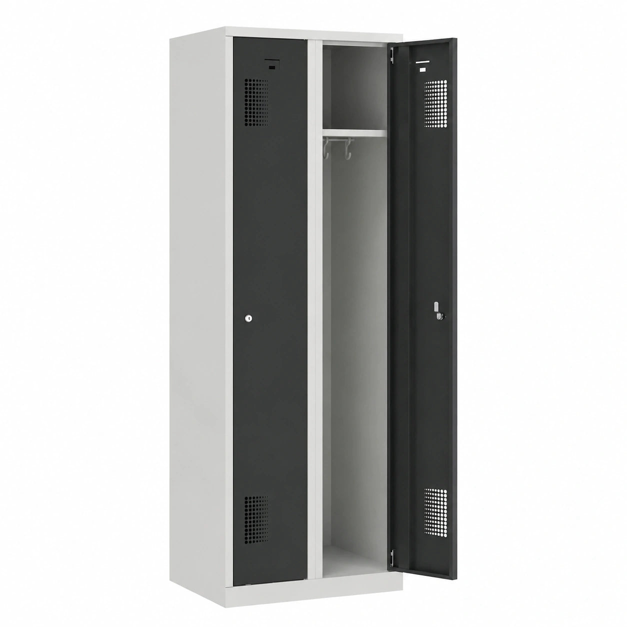 Eurokraft Garderobenschrank mit 2 Fächern, Lichtgrau/Basaltgrau, 600 mm Breite, Zylinderschloss