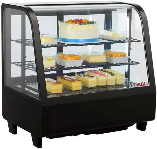 MBH Professionele koelvitrine op toonbank, 100 liter, industriële kleine koelkast voor horeca, zwart