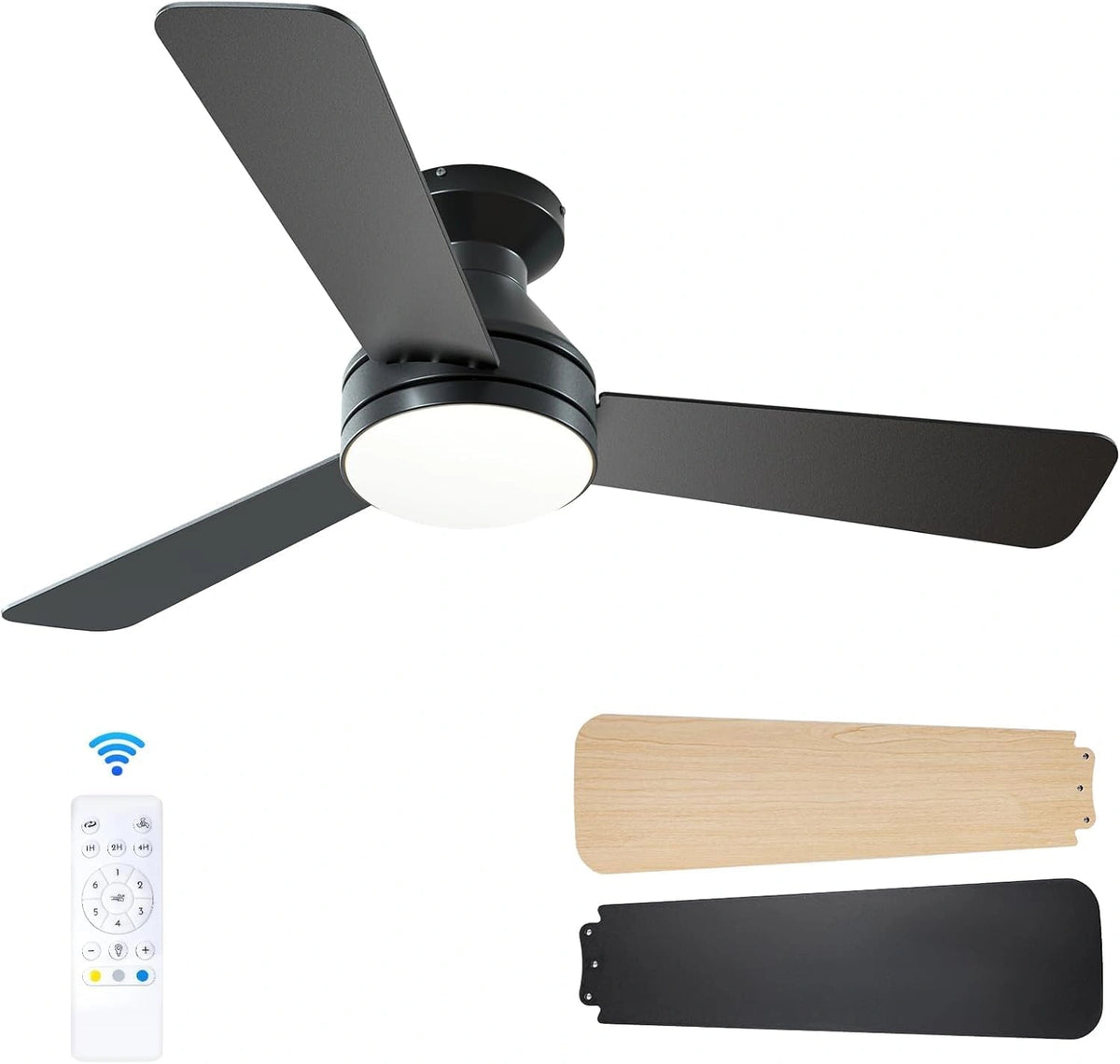 Passky Plafondventilator met verlichting afstandsbediening (zwart, 107 cm)