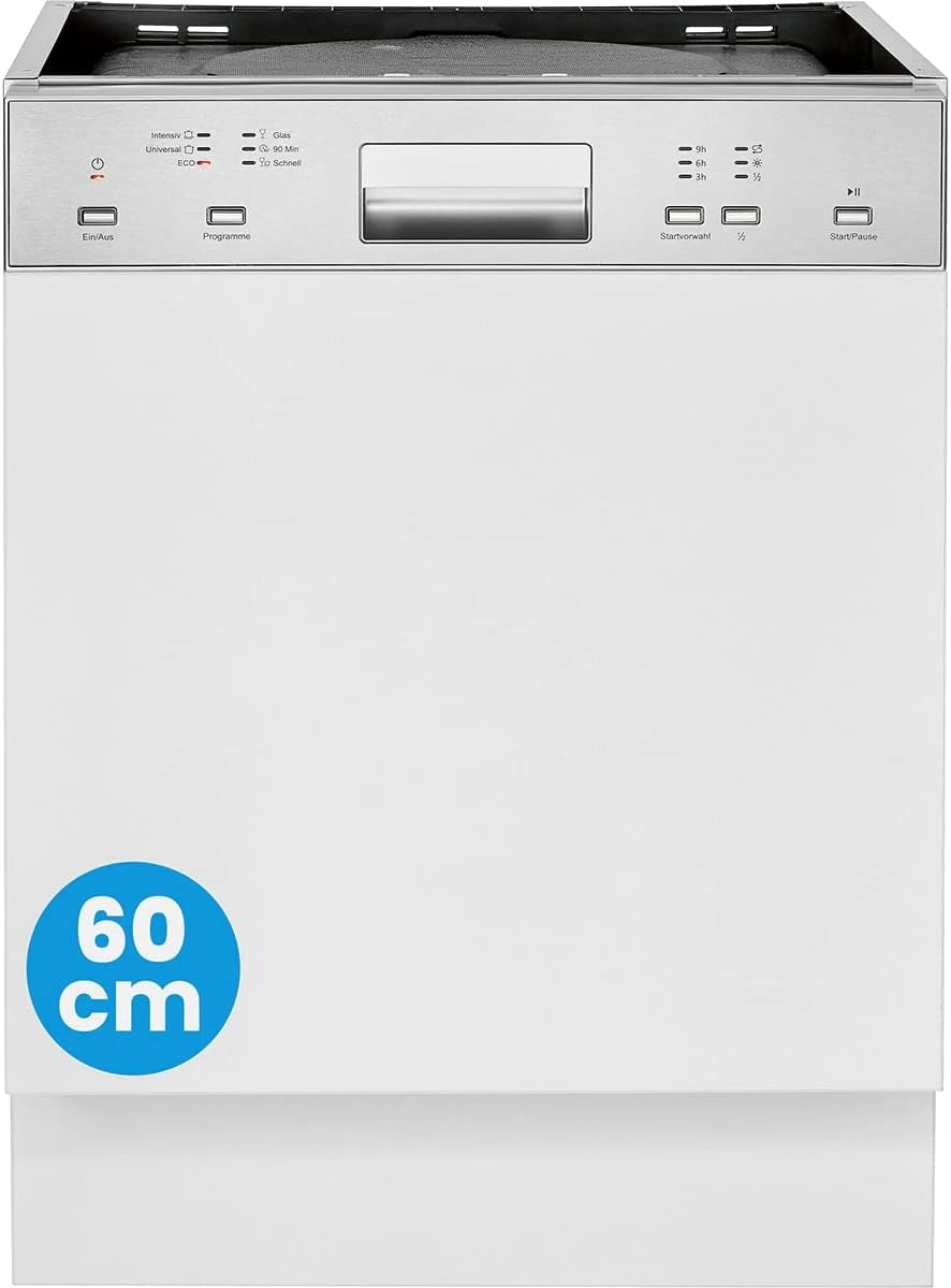 Bomann 60 cm half-inbouw vaatwasser, zeer stil, automatische deuropening, inclusief Aquastop, 40°-65°C, 6 programma's, GSPE 7423 TI, zilver