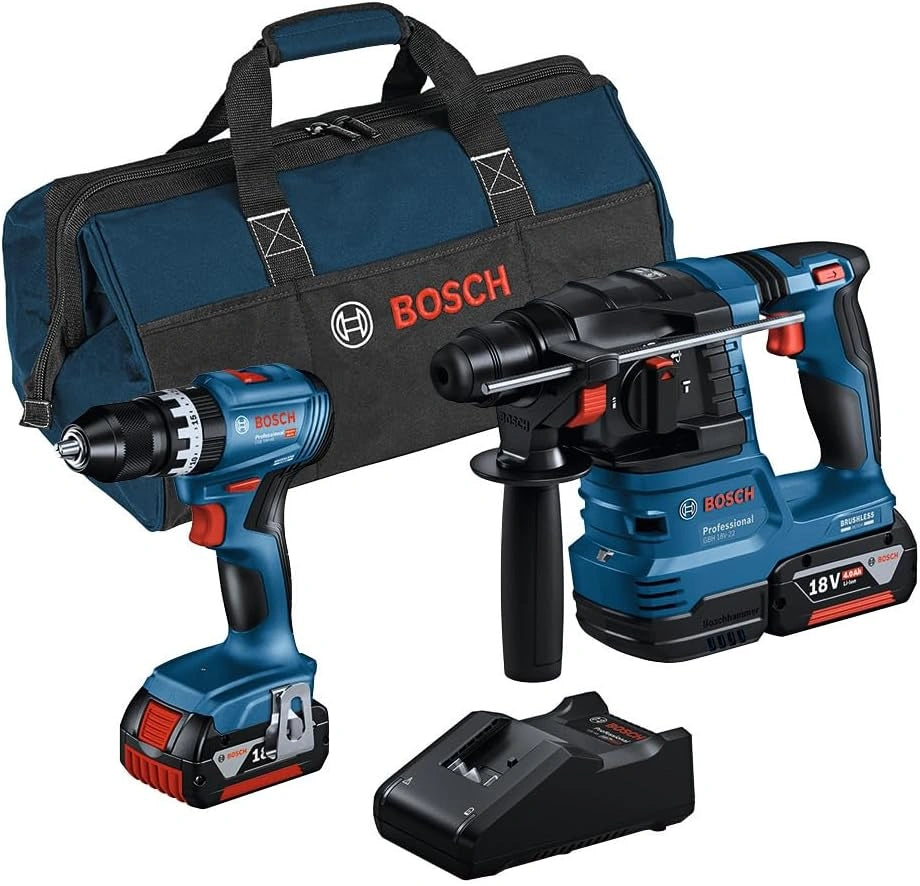 Bosch Professional combiset GSB 18V-45 + GBH 18V-22 (incl. 2 x 4,0Ah-accu, oplader GAL 18V-40, in gereedschapstas), zwart