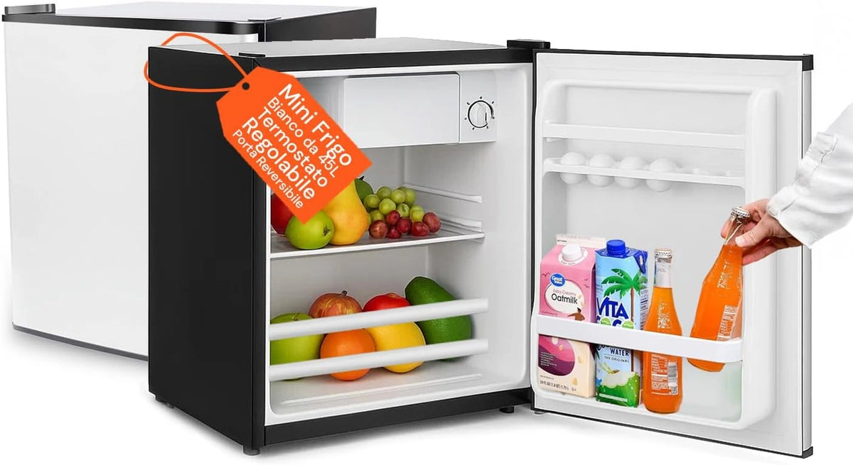 Avilia Compacte mini-koelkast van 45 l met verstelbare thermostaat, omkeerbare witte deur en stille werking voor slaapkamer, kantoor of camping