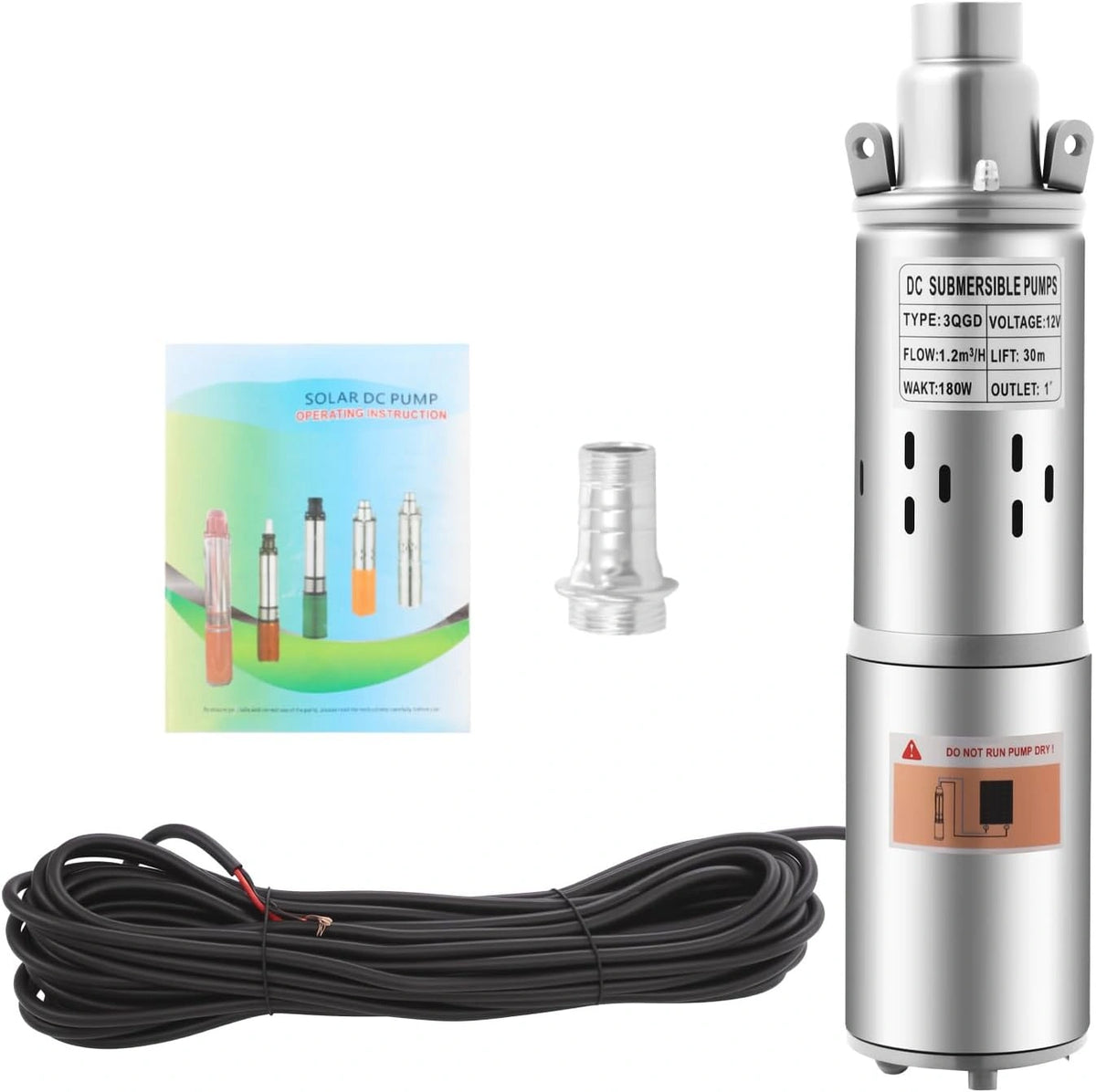 12V, 180W roestvrijstalen zonne-dompelpomp, diepbronpomp 3000/rpm, stille waterpomp, max. opvoerhoogte 30m, zandbestendige buispomp bronpomp