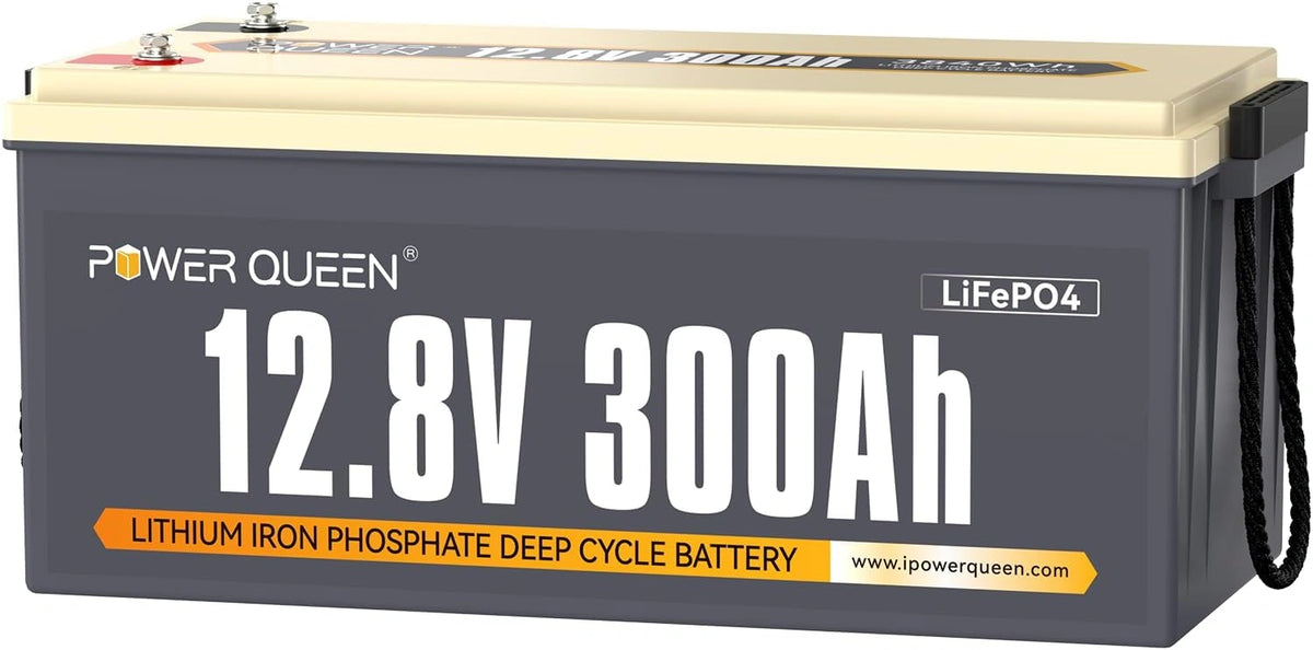 POWER QUEEN 12V 300Ah 3840Wh LiFePO4 Accu voor Camper en Off-Grid, wit