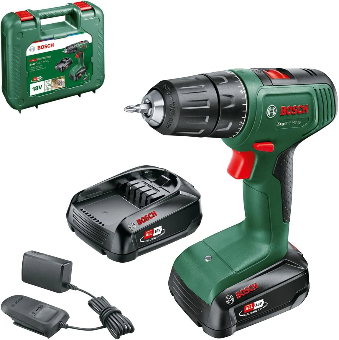 Bosch Home en Garden Bosch accuboormachine EasyDrill 18V-40 (2 accu's 2,0 Ah, 18 Volt systeem, in opbergkoffer), grijs