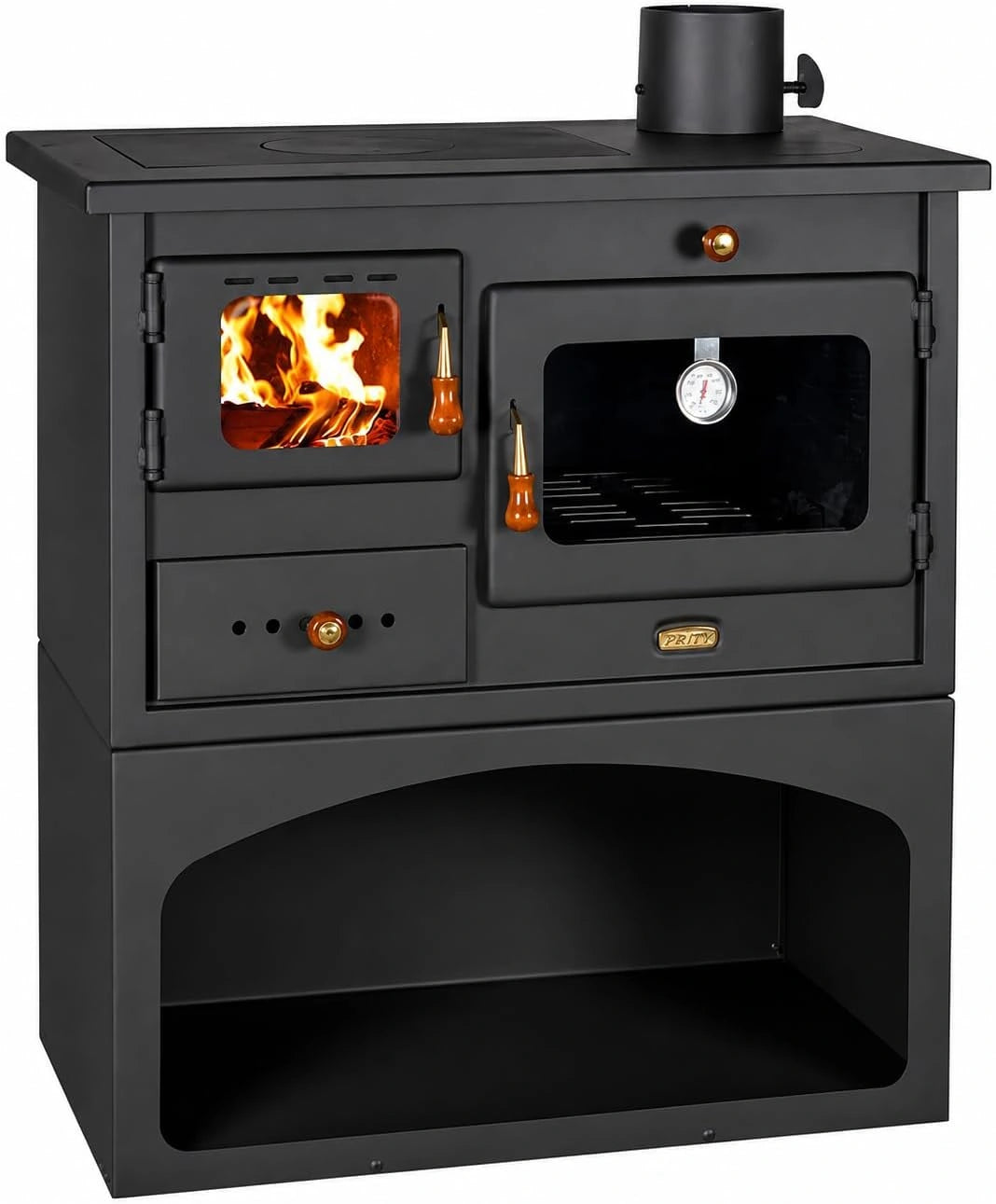 Prity Houtkachel 10 kW, van gietijzer, log burner, Prity 1, zwart/bruin