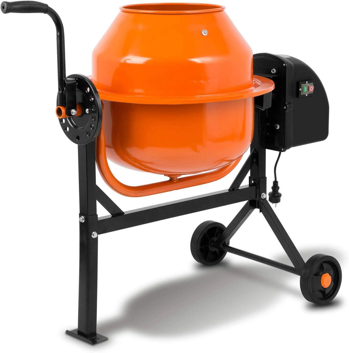 EBERTH Elektrische betonmixer, 65 liter, motor van 220 W, frame, trommel en tandwiel van staal, vergrendelbaar handwiel, brede voetplaat