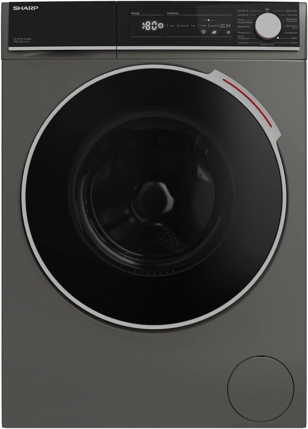 Sharp ES-NFH914CADA-DE Wasmachine, voorlader, 9 kg/A (A tot G), 1400 omw/min, goedgekeurde inverter-motor, 15 programma's, stoomfunctie