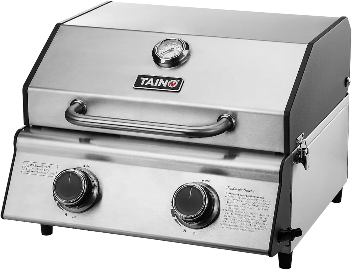 Taino Compact 2.0 S tafelgrill, 2 branders, gasgrill, roestvrij staal, compacte camping BBQ