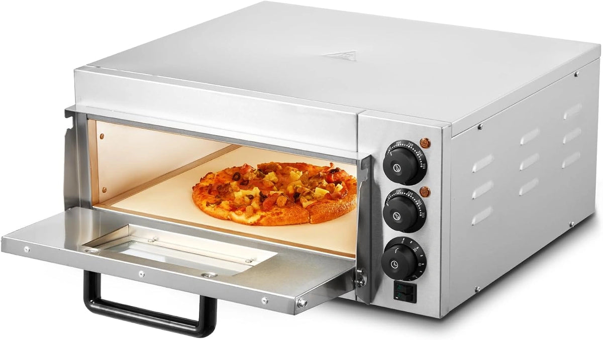 VEVOR Commerciële pizzaoven voor het aanrecht, 14 inch (35,6 cm) Single Deck Layer, roestvrijstalen oven met steen en handvat