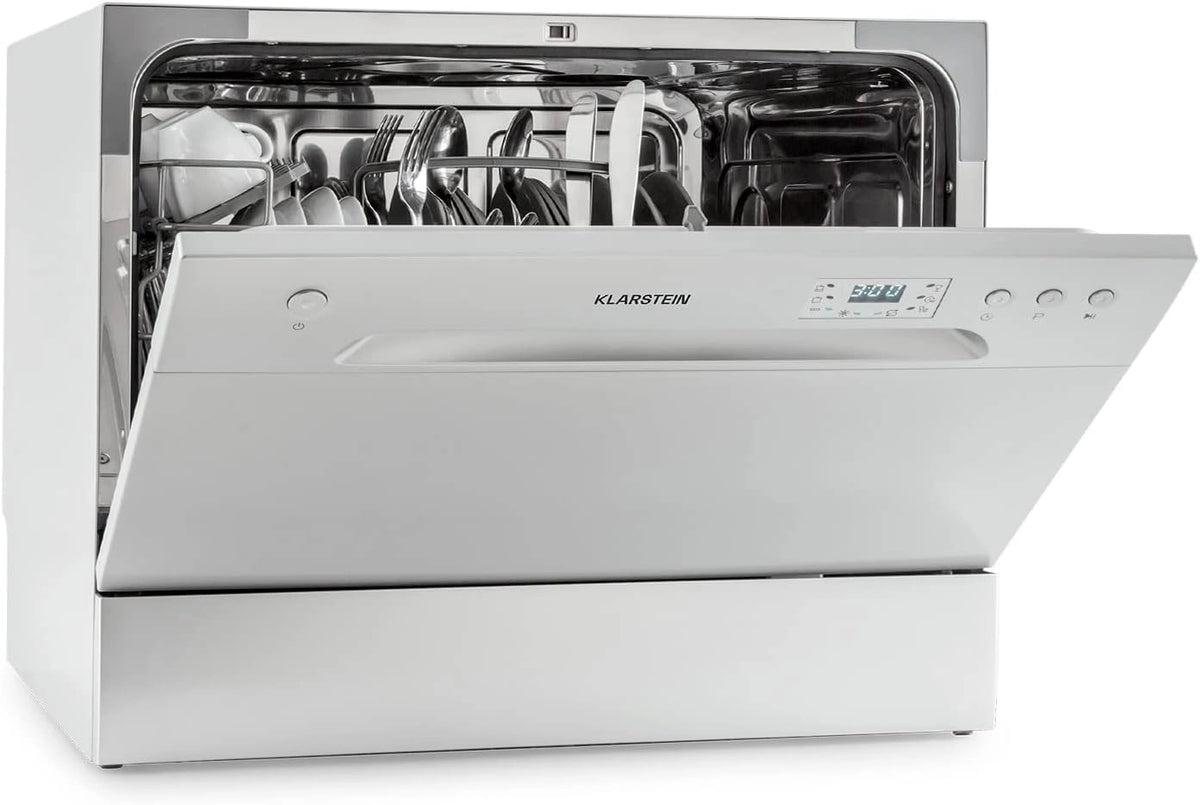 Klarstein Vaatwasser mini- voor 6 couverts, stille UV-vaatwasser, compact met 6 wasprogramma's, kleine tafelvaatwasser voor thuis, kantoor, zilver