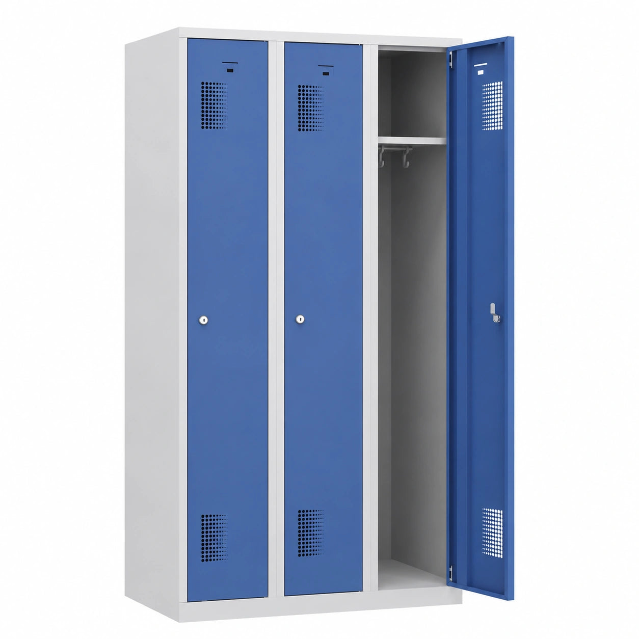 Eurokraft Umkleideschrank mit 3 Fächern, Lichtgrau/Lichtblau, 900 mm Breite, Zylinderschloss