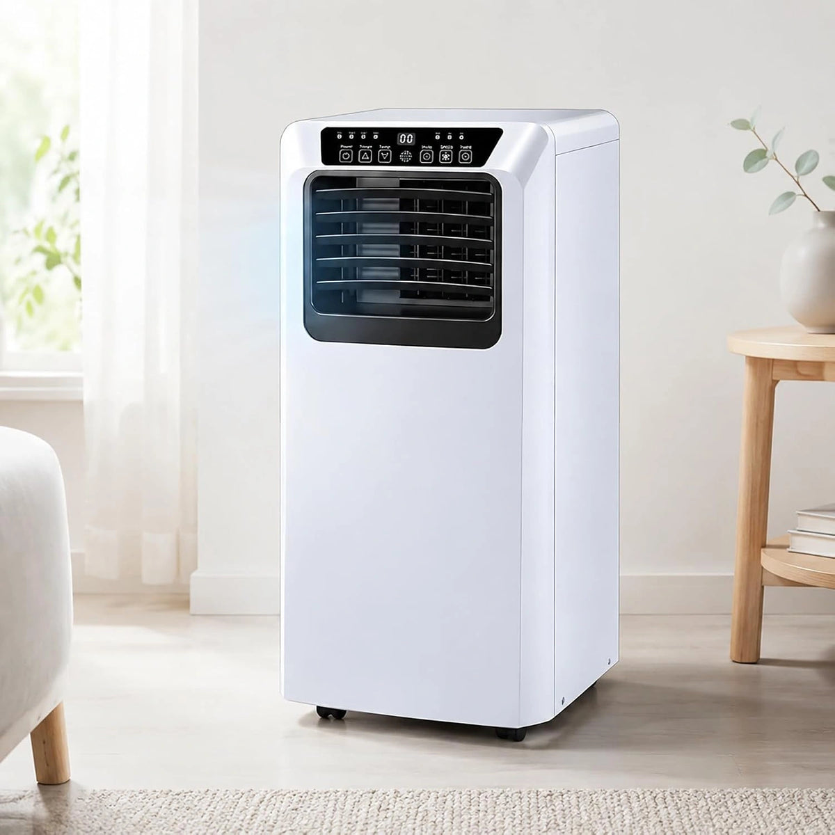 9.000 BTU 3-in-1 mobiele airco, koelt 20 m², ontvochtiger & ventilator, 24-uurs timer, afstandsbediening, voor thuis, kantoor of studentenkamer, wit