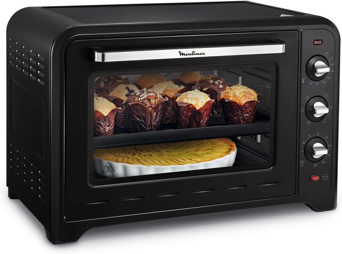 Moulinex Optimo Elektrische oven met draaiwarmte, 60 l, 7 kookmodi OX495810, zwart