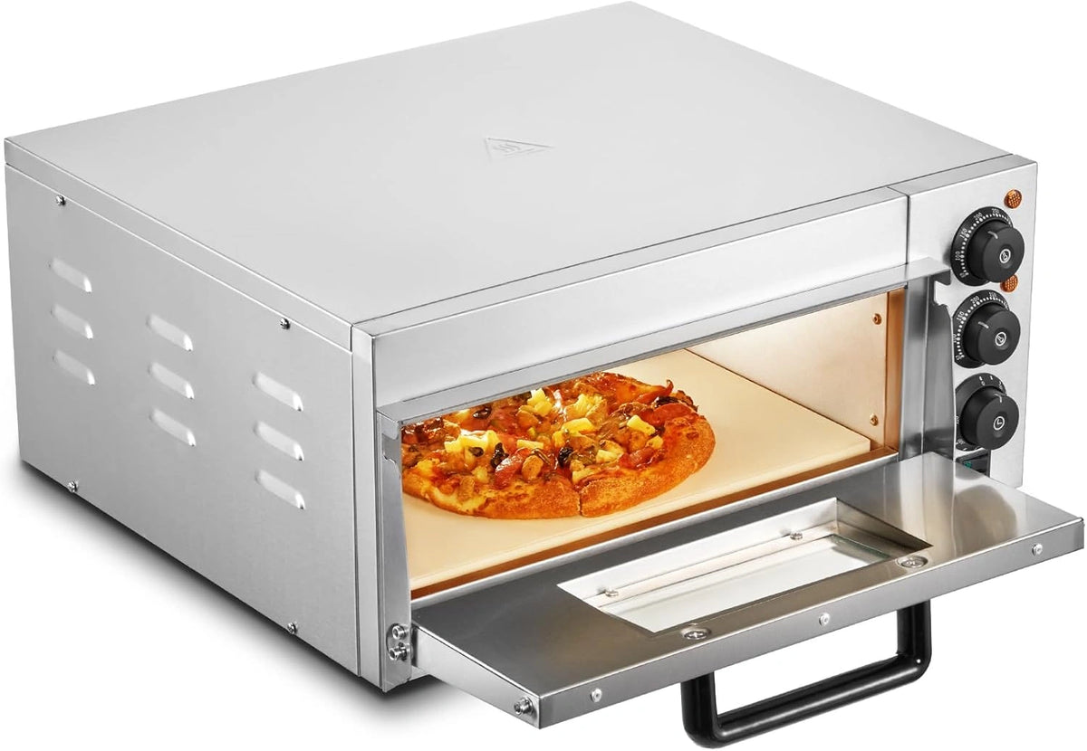 VEVOR Commerciële pizzaoven, capaciteit 40,6 cm, elektrische oven met enkele verdieping, van roestvrij staal, met steen en handvat