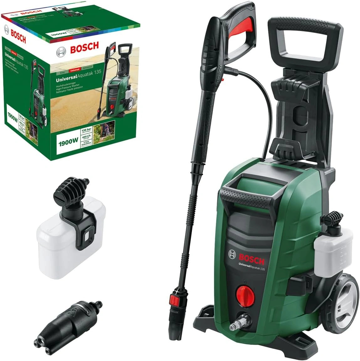 Bosch Home en Garden hogedrukreiniger UniversalAquatak 135 (1900 W, druk: 135 bar, max. pomphoeveelheid: 410 l/u, in kartonnen doos), Groen