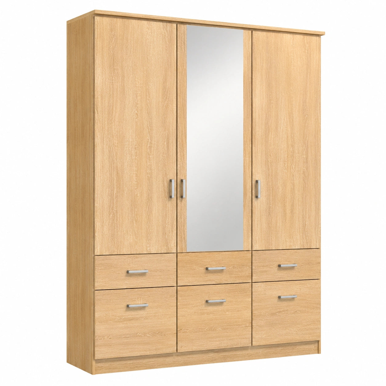 Rauch Möbel Bremen Kleiderschrank, 3-türig mit Spiegel, 6 Schubladen, Eiche Sonoma, Breite 136 cm