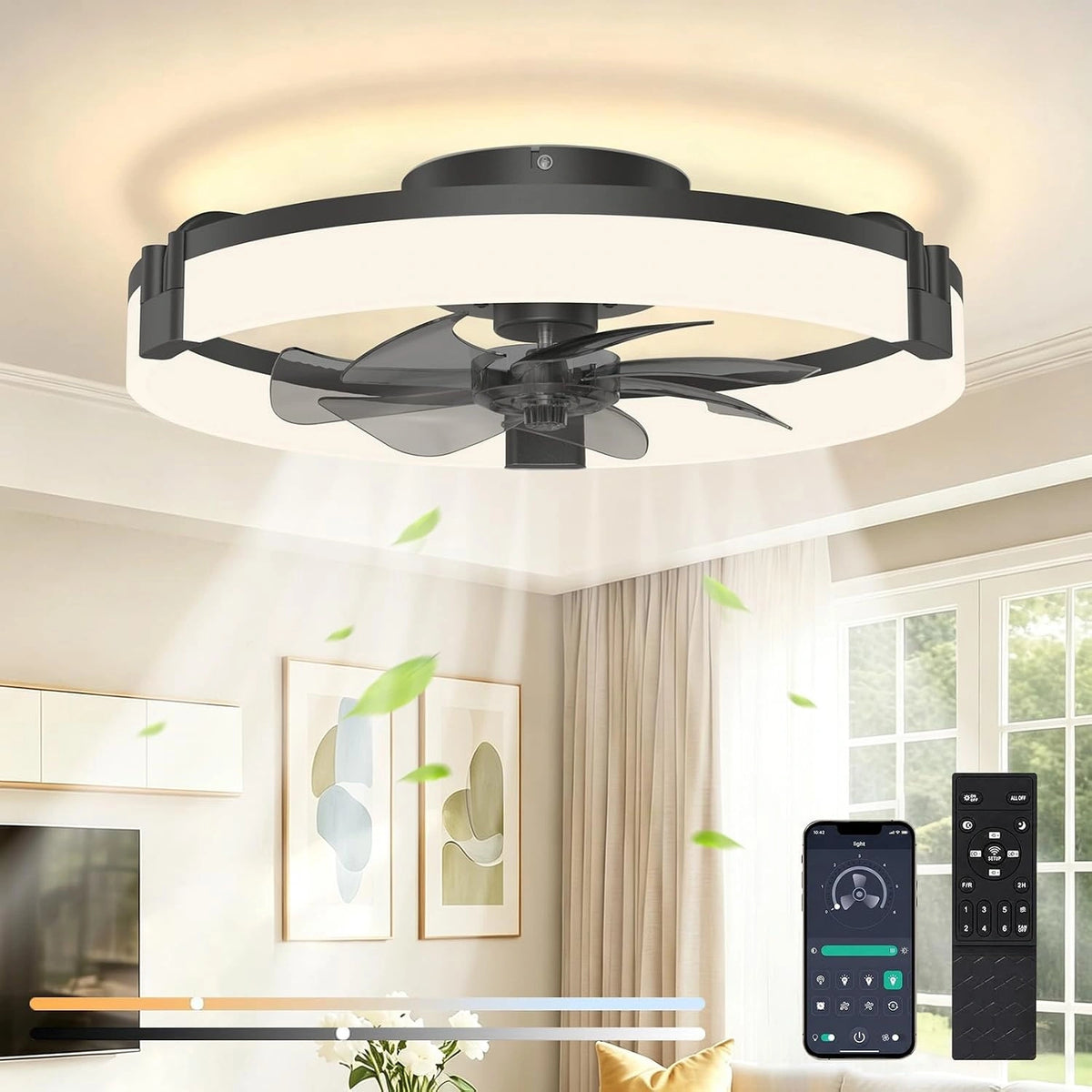 Stille Plafondventilator met Dimbare LED Verlichting 50CM, wit