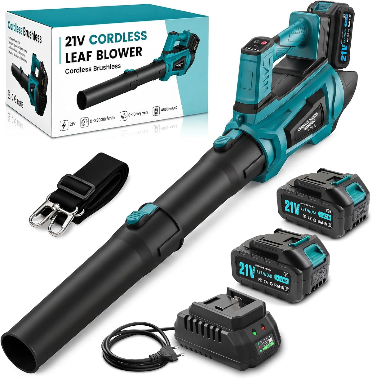Dhapy Accu-bladblazer 21 V met 2 x 4,5 Ah accu's, 600 W borstelloze motor, zwart