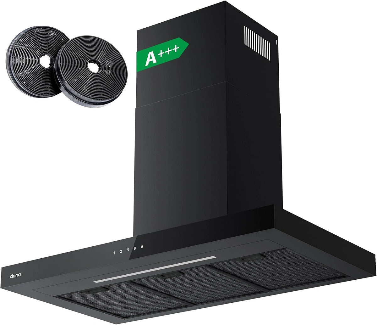 CIARRA CBCB9102 A+++ Afzuigkap 90cm 650 m³/h, Touch Control en Wifi, 4 Snelheden met Booster,afvoerstand en recirculatie afzuigkap met koolstoffilter