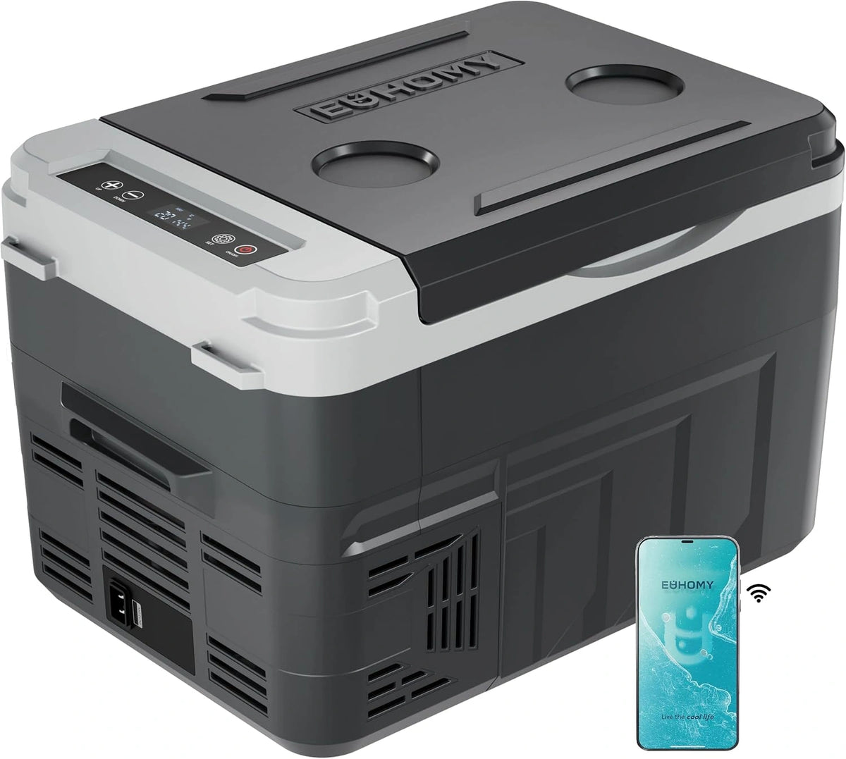 EUHOMY Compressorkoelbox 15 l, koelbox auto met app-bediening, -20 ℃ ~ 20 ℃, draagbare koelkast 12/24 V DC 100-240 V AC