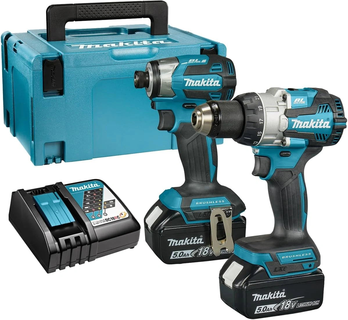 Makita DLX2528TJ Combopack 2 gereedschappen 18 V (DHP489 + DTD173) (2 x 5,0 Ah), zwart