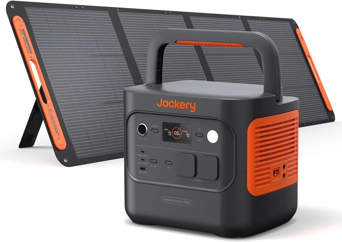 Jackery Explorer 2000 v2 Draagbare Zonnegenerator met 200W Zonnepanelen, grijs
