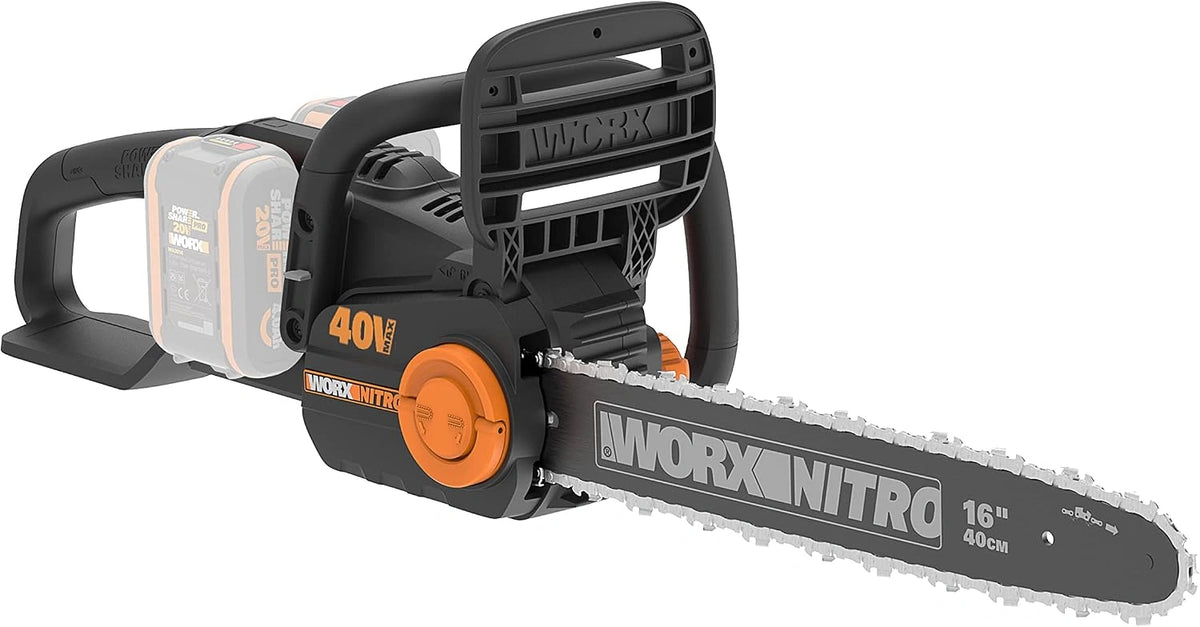 WORX WG385E.9 Nitro Accukettingzaag, 40 V (2 x 20 V), borstelloze motor, automatische kettingspanning en kettingsmering, 40 cm zaaglengte