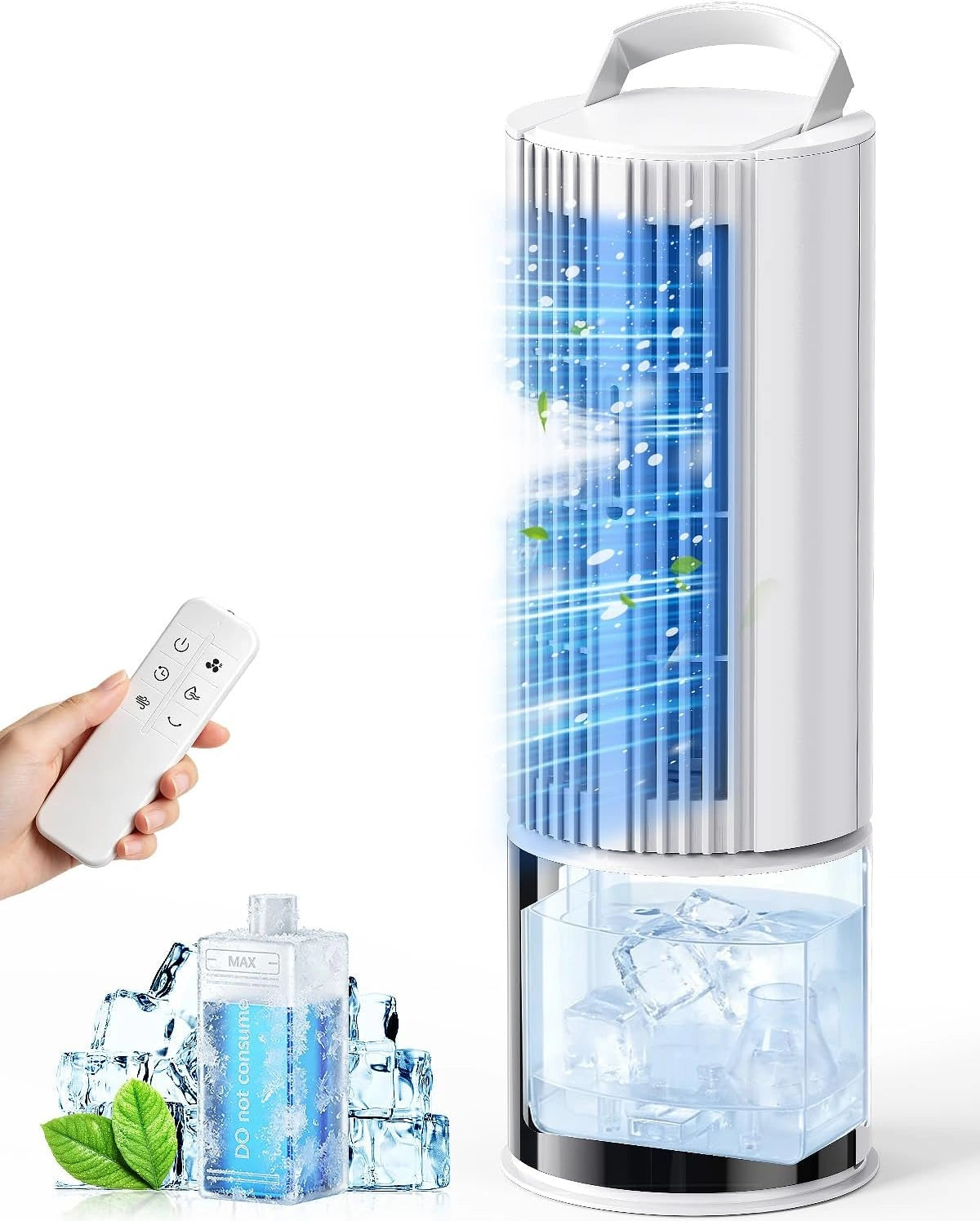 Mobiele airconditioner 6-in-1, luchtkoeler met 3 snelheden, turbomodus, slaapwind, mistfunctie en timer (1-8 uur), 45°/90° oscillatie