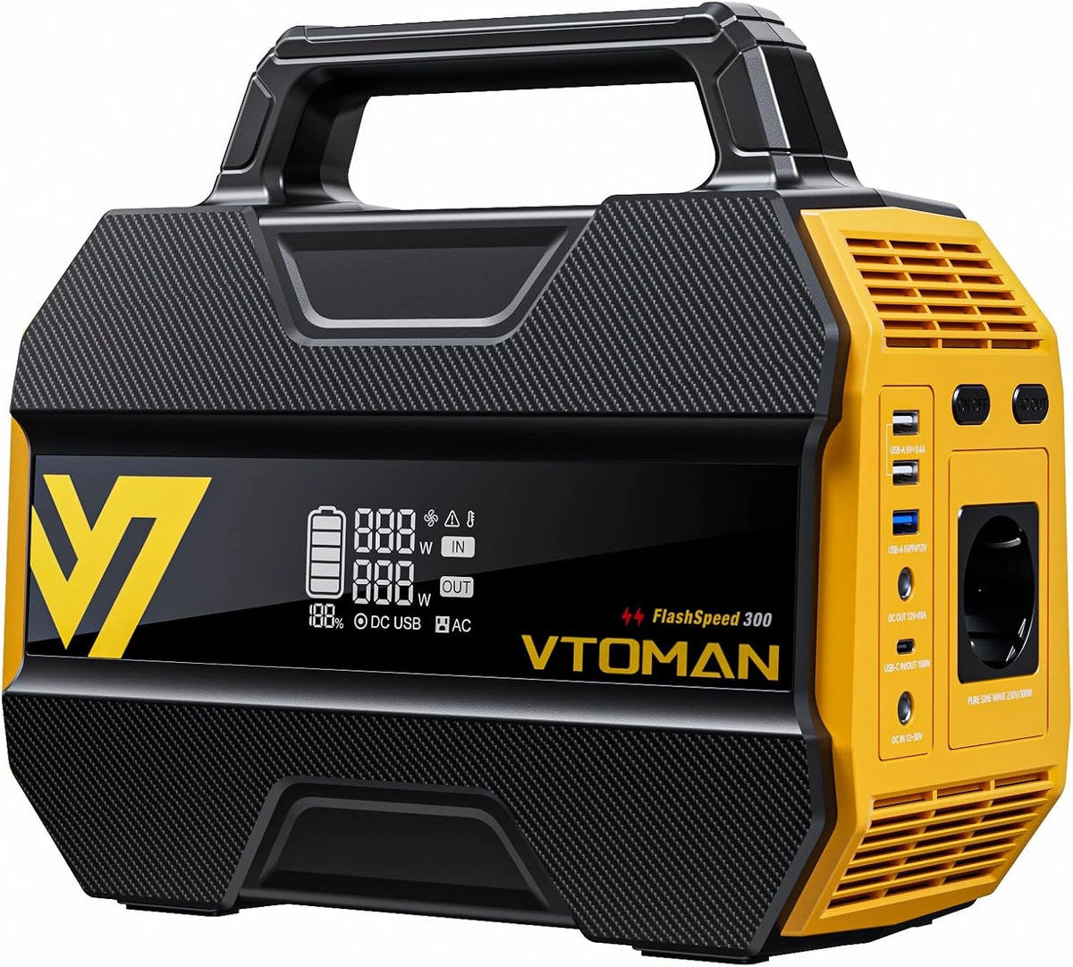 VTOMAN FlashSpeed 300 Draagbaar Powerstation 300W (piek 600W), 230Wh LiFePO4 Zonnegenerator, PD 100W USB-C, 3000 Laadcycli