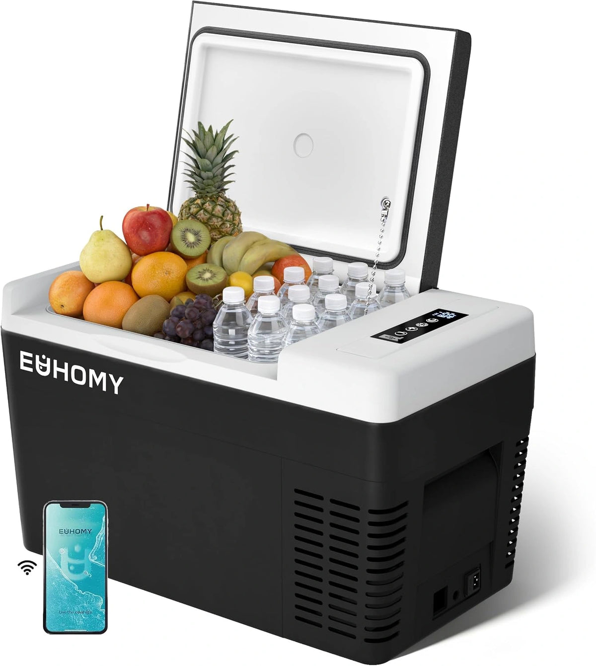 EUHOMY Compressorkoelbox 25 l, koelbox auto met app-bediening, -20 ℃ ~ 20 ℃, draagbare koelkast 12/24 V DC 100-240 V AC