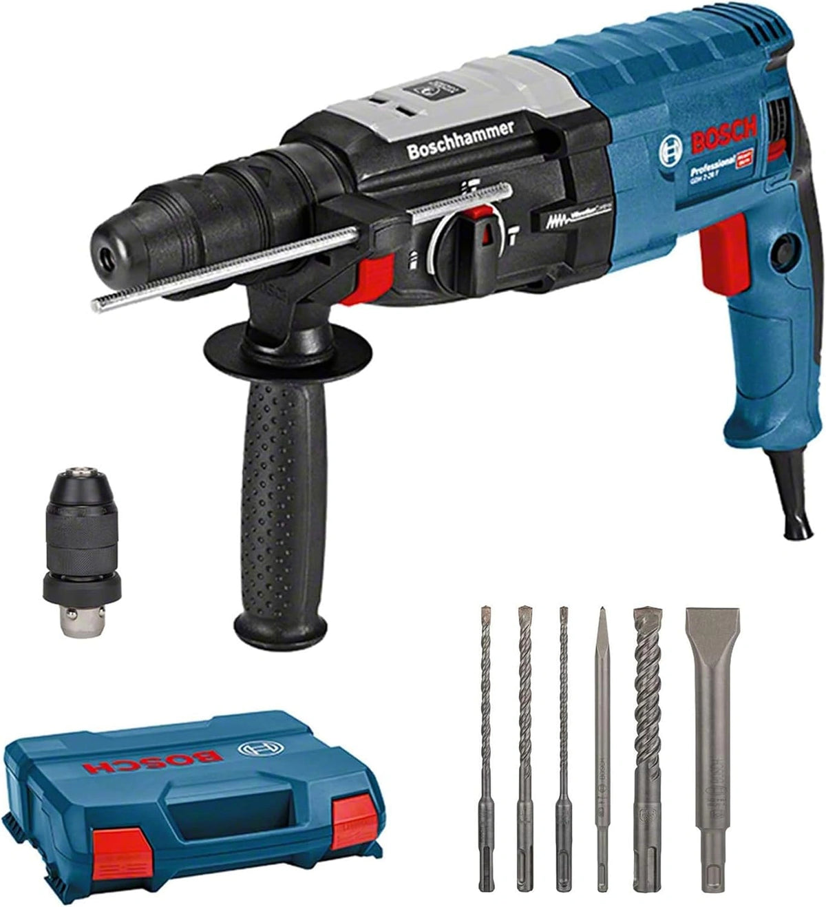 Bosch Professional boorhamer GBH 2-28 F (880 watt, boor-Ø beton max: 28 mm, incl. 6-delige boren- en beitelset, SDS plus, in L-Case)