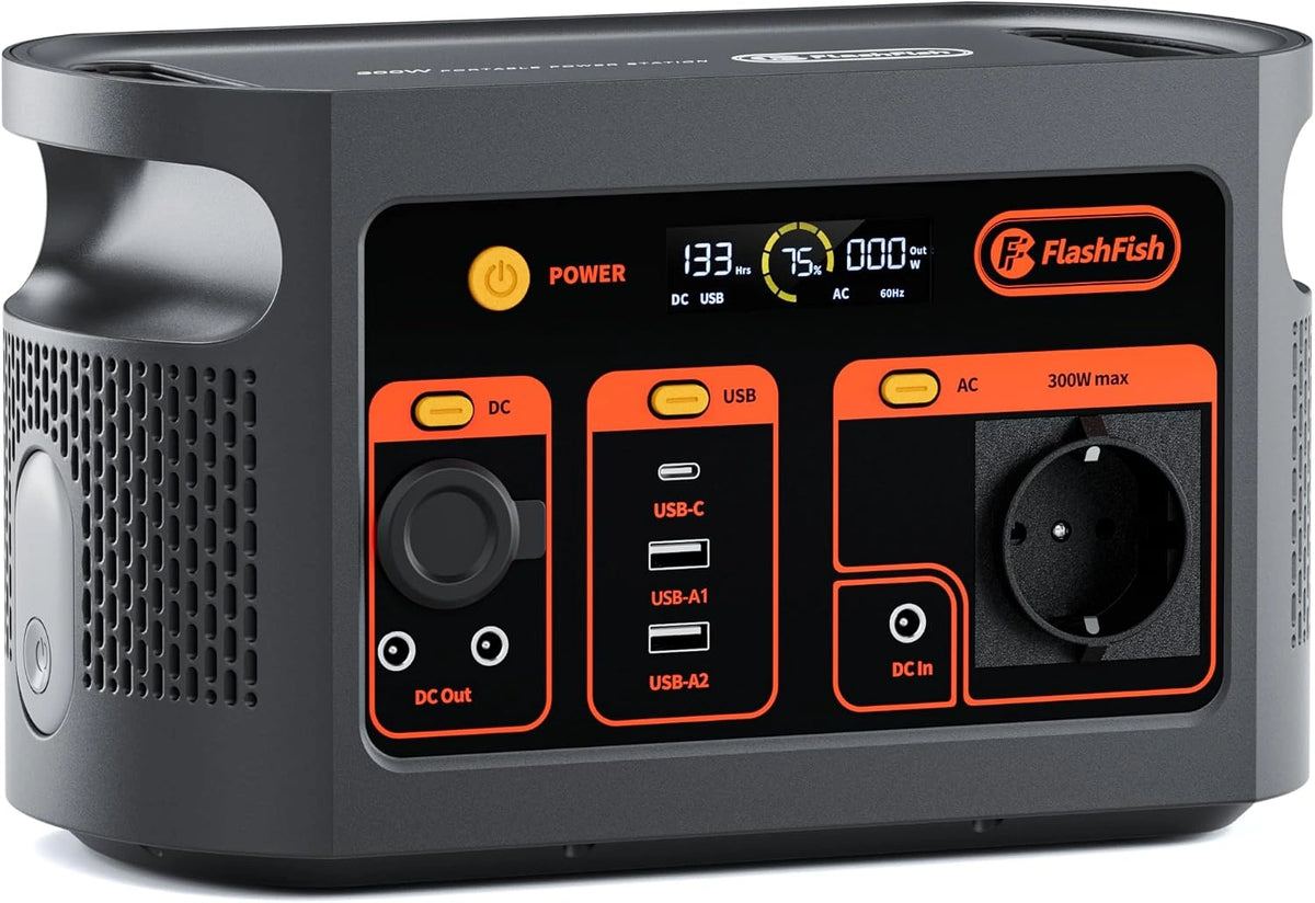 FlashFish E103 Draagbaar powerstation 300 W met 179,2 Wh LiFePO4-accu, zwart