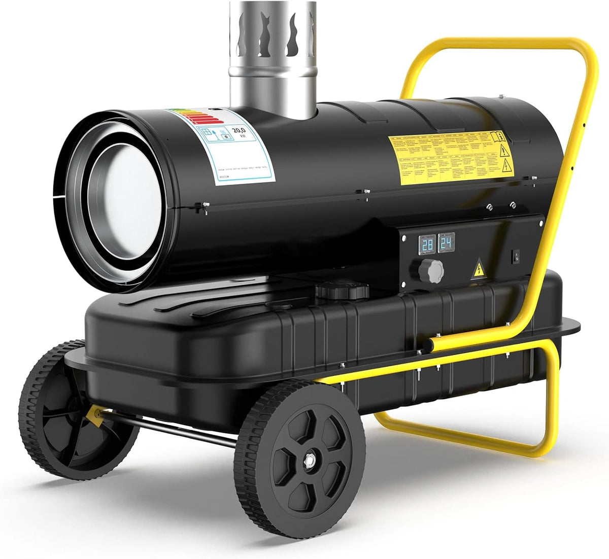 DAHTEC Indirecte Dieselverwarmer, 20 KW Industriële Verwarmers, 38 liter Grote Brandstoftank, Instelbare Thermostaat, Met Wielen