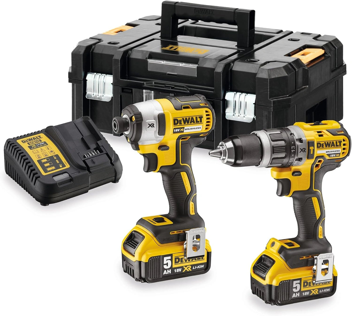 DEWALT Boorset DCD796 + slagschroevendraaier DCF887 + 2 accu's 5 Ah + oplader DCB115 + koffer Tstak DCK266P2T-QW, zwart