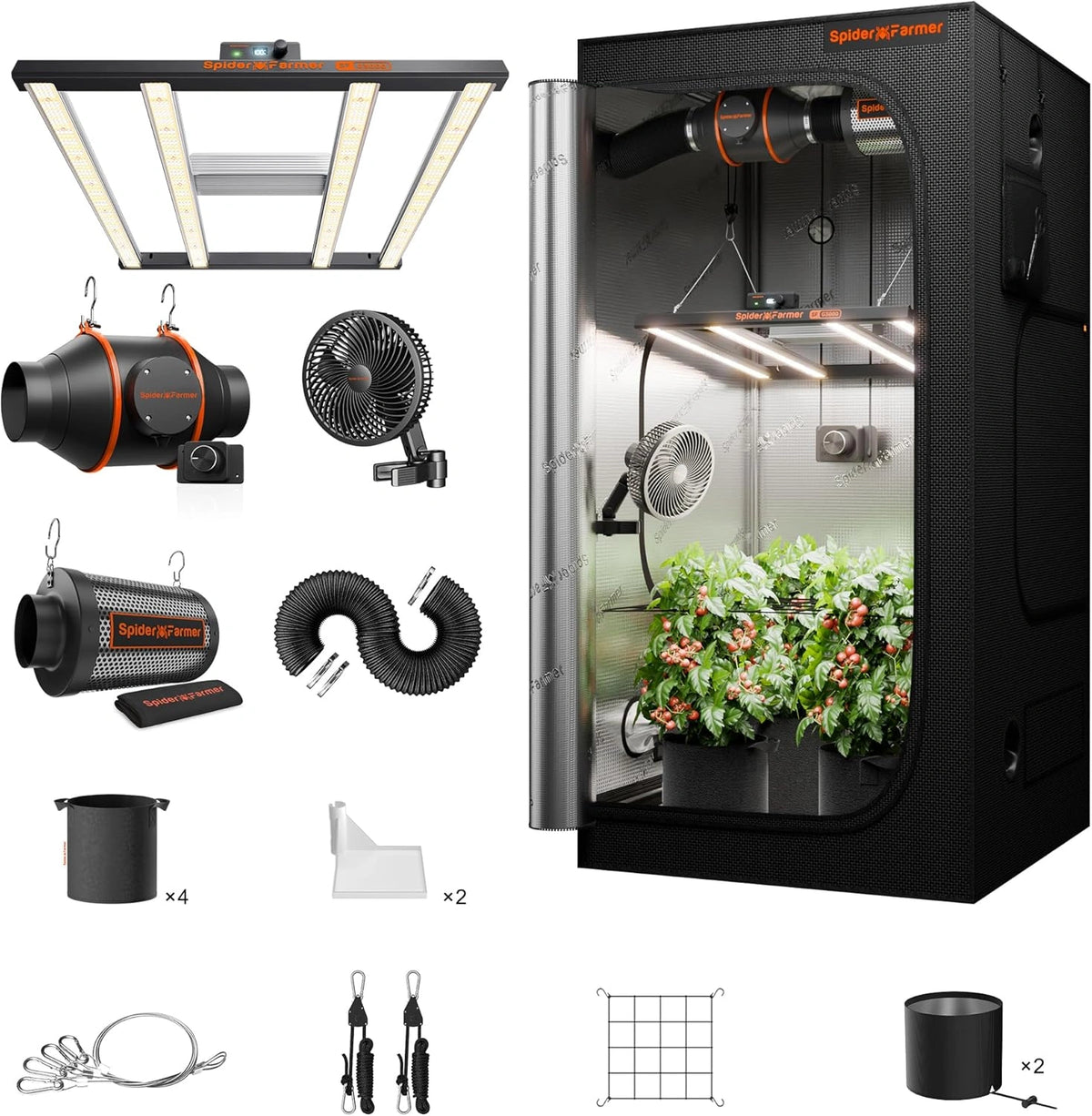 Spider Farmer Grow Box Complete Set G3000 LED-plantenlamp volledig spectrum dimbare grow light kweektent kit compleet 90x90x180cm grow tent zuchtzelt