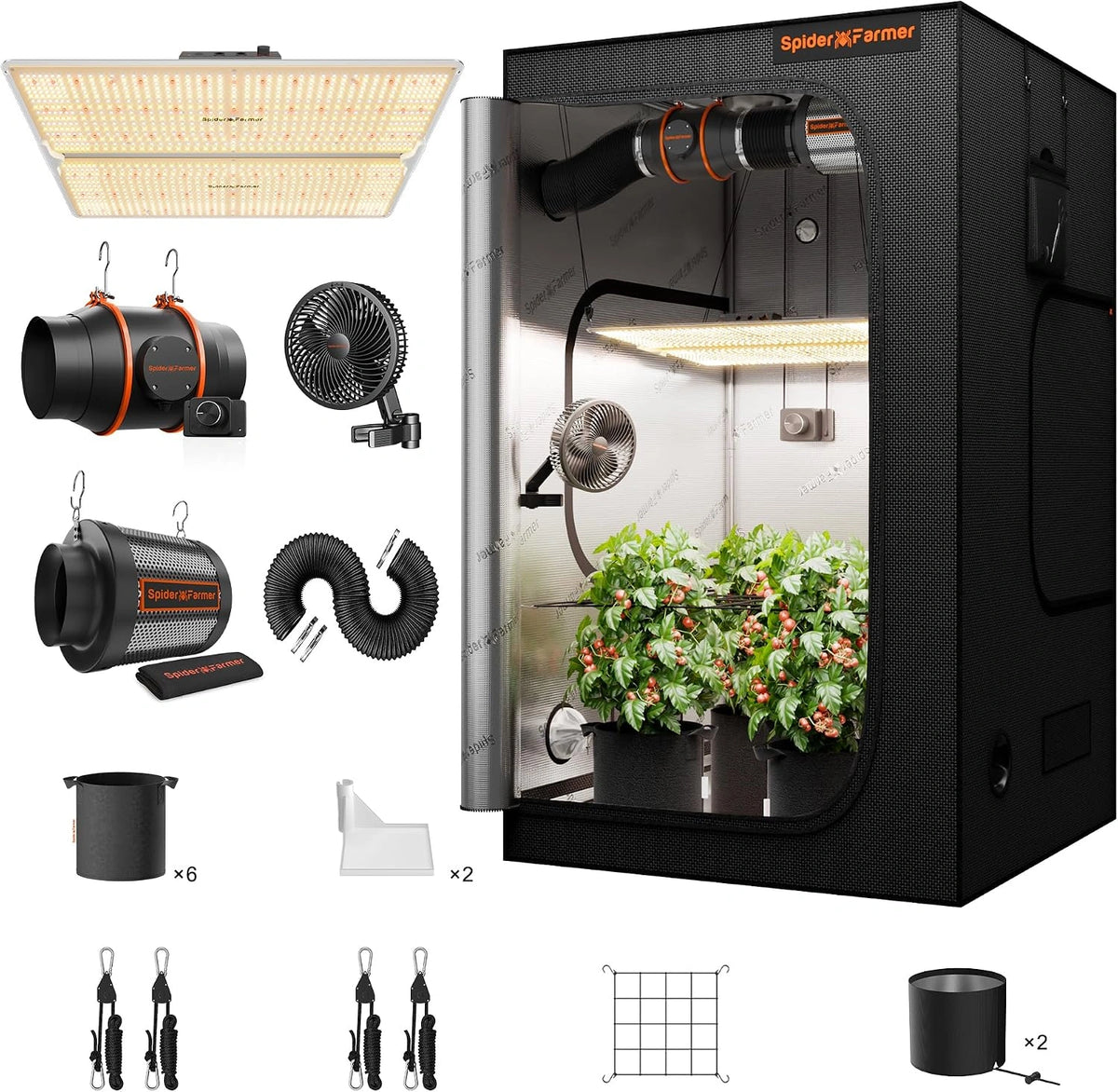 Spider Farmer Grow Box Complete Set SF4000 led-plantenlamp, volledig spectrum, dimbare grow light kweektent kit, complete 120 x 120 x 200 cm