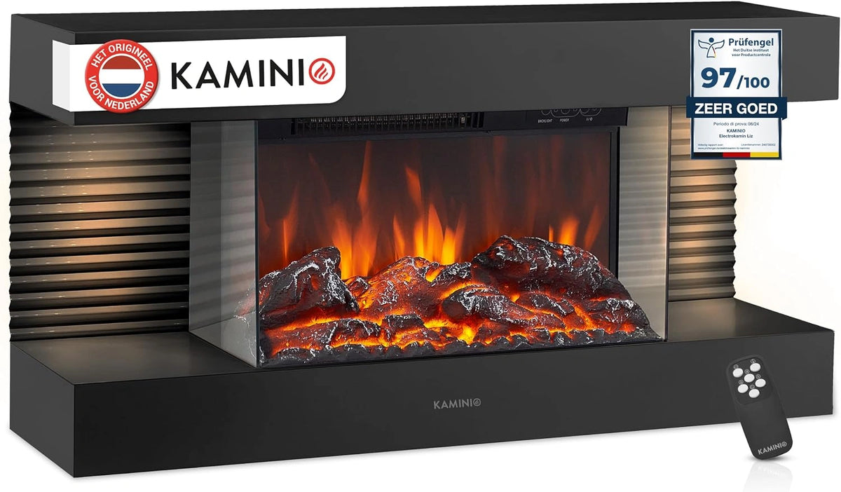 KAMINIO Liz Elektrische wandhaard met verwarming, 3D-vlameffect, LED omgevingslicht, afstandsbediening (zwart)