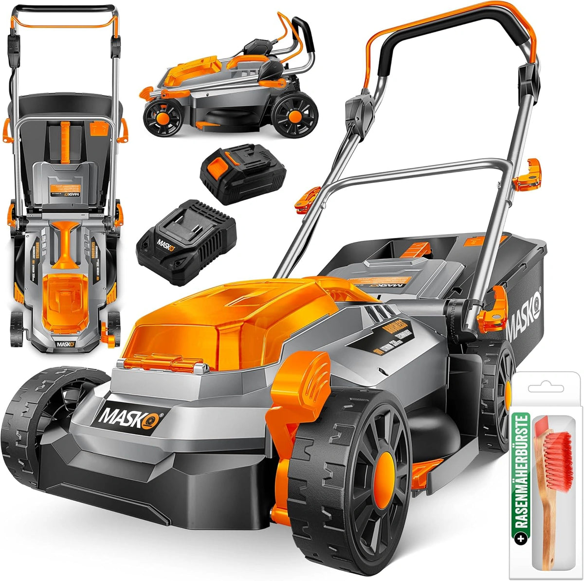 MASKO® Accugrasmaaier incl. accu Li-Ion batterij 4 Ah en oplader, grastrimmer maaibreedte 33 cm, 5-voudige maaihoogte 25-75 mm opvangbak 30 liter