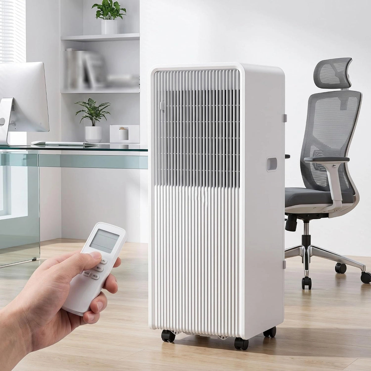 Draagbare airconditioner, 12.000 BTU koelt tot 350 m², slimme AC-unit met koelventilator, luchtontvochtiger, slaap, 24-uurs timer, afstandsbediening