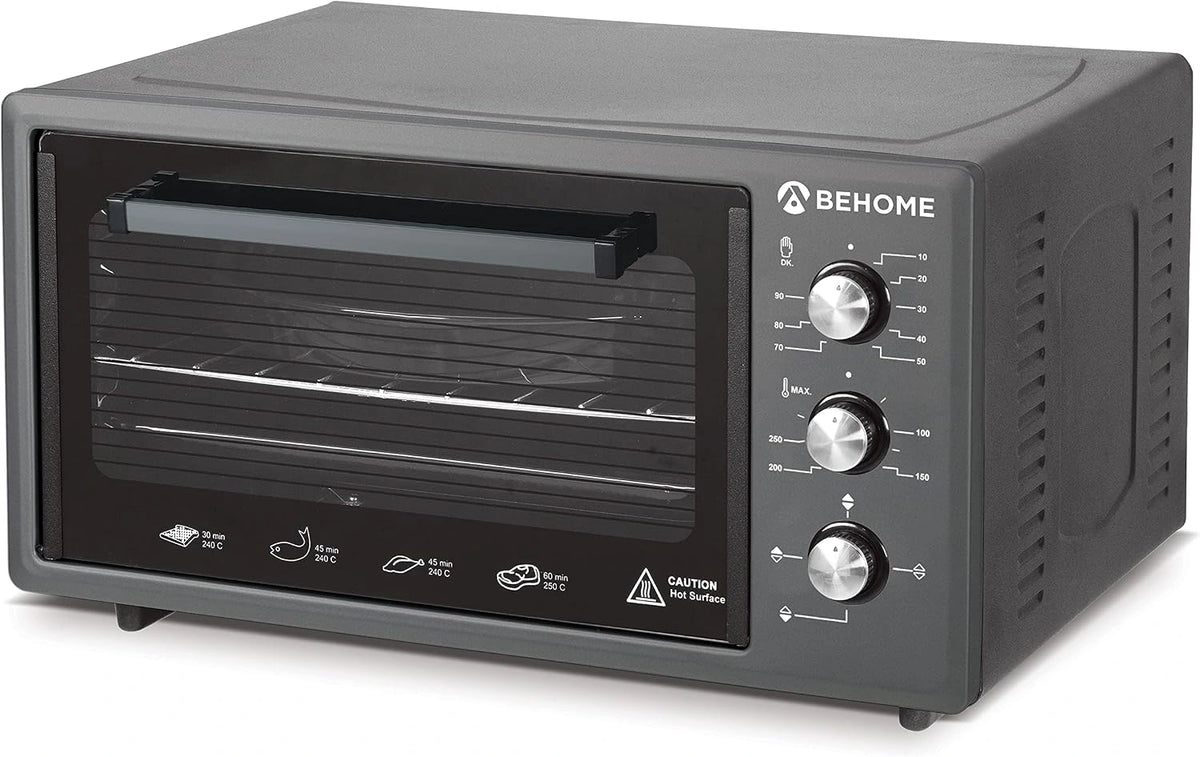 Behome Elektrische oven, 48 liter, zelfreinigend, met binnenverlichting, temperatuur tot 320 °C, dubbel glas, hittebestendig