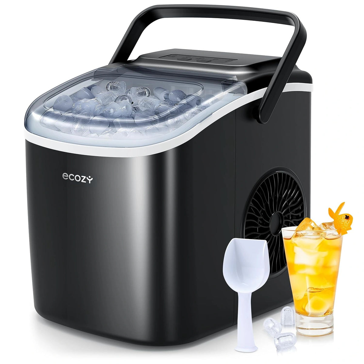 Ecozy Ijsblokjesmachine, Kleine Ijsblokjesmachine, Zelfreinigende Ijsblokjesmachines, 2 Ijsblokjesformaten, 9 Ijsblokjes klaar in 6 Minuten
