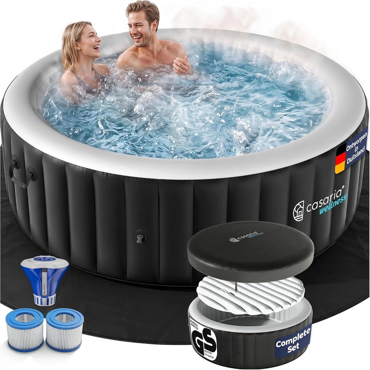 CASARIA Opblaasbare Whirlpool 4 Personen Ø163cm 100 Jets 42°C, zwart/zilver