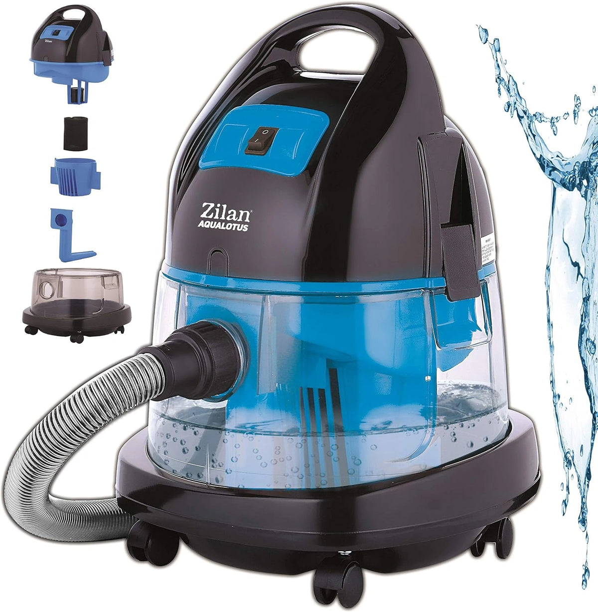Zilan Waterstofzuiger met waterfilter, waterstofzuiger, H20 zuigvermogen, zakloos, energielabel A, 2000 watt, stofzuiger, vloerstofzuiger