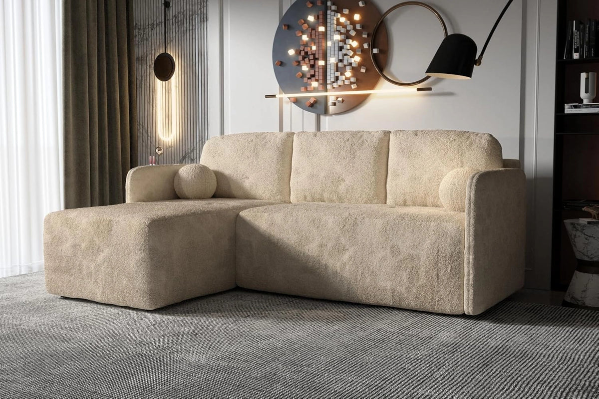 Hoekbank, Slaapfunctie en Abriamo-Stof, Beige