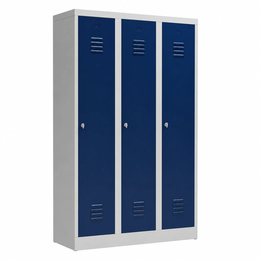Lüllmann 3-türiger Schließfachschrank mit Abteiltrennung, 180x120x50cm, Lichtgrau/Enzianblau