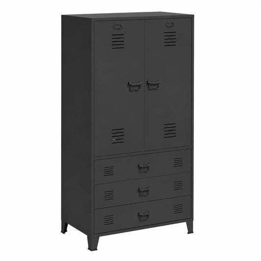 Schwarzer Metall-Kleiderschrank im Industriestil 90x50x180cm