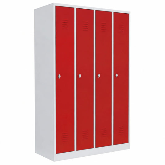 Lüllmann Garderobenschrank aus Stahl, 4 Fächer, Rot/Grau, 180x117x50cm